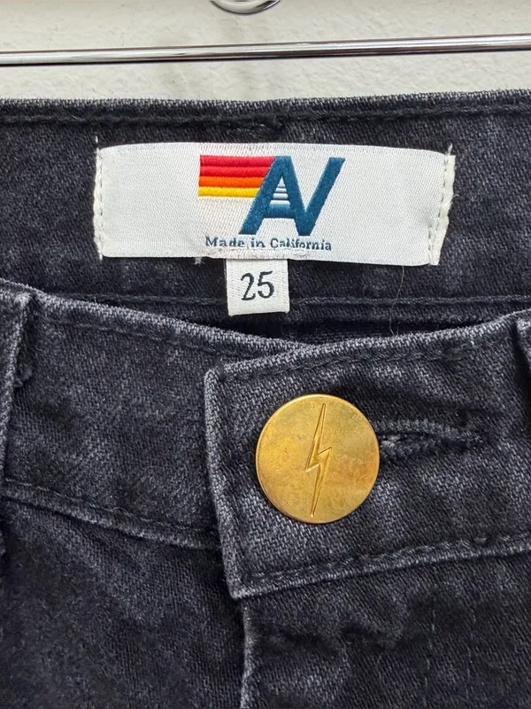 Aviator Nation Gypsy Hi Rise Wide Leg Jean Distressed Denim in Vintage Black 25 - Image 10