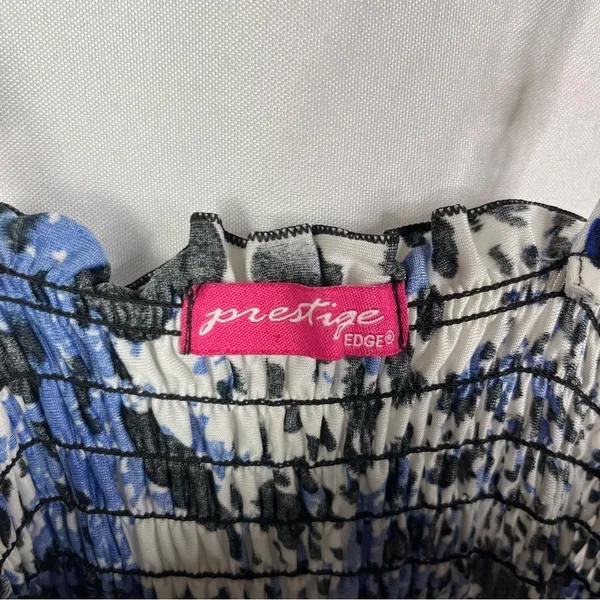 Boutique Prestige Edge Y2K Black & Blue Printed‎ Smocked Bust Midi Dress S - Image 4