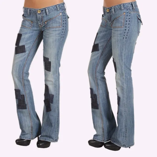 Set/2 MEK Denim Keros Skinny Super Bell Low Rise Flare Jeans Patchwork Dk Rinse - Image 2