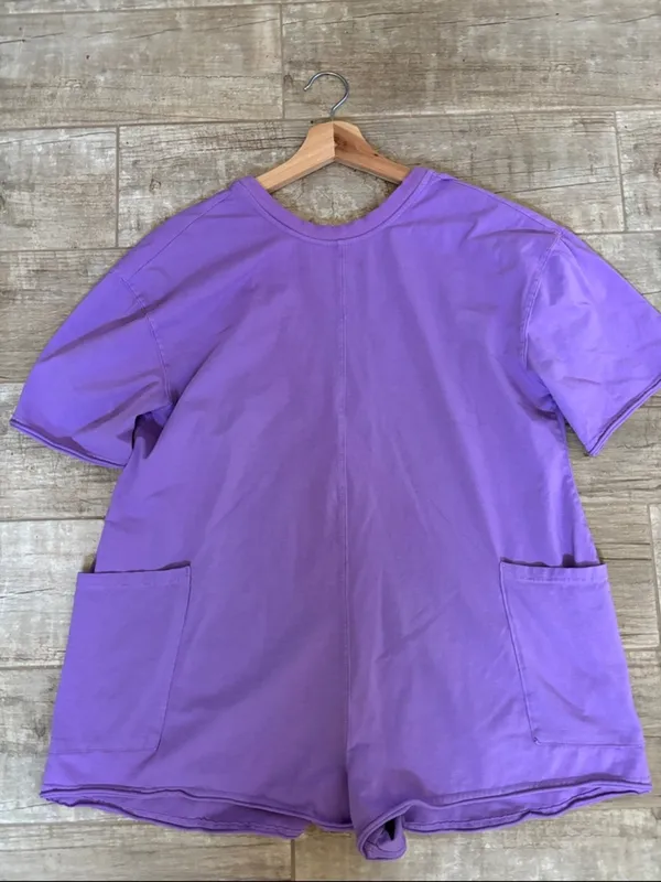 T-shirt Short Sleeve Romper in Purple- XS - Image 2