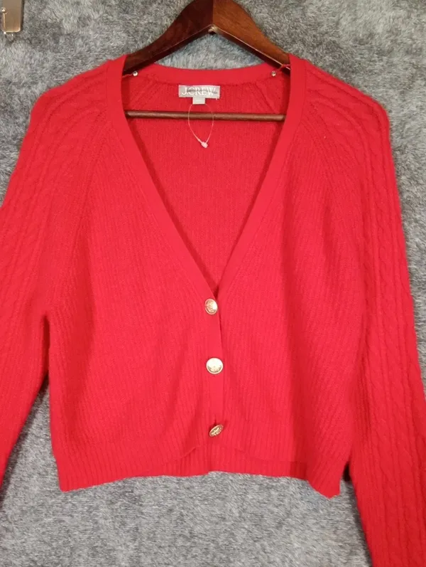 J. Crew Supersoft Cropped Knit Sweater Crest Buttons Merino Wool Blend Womens S - Image 4