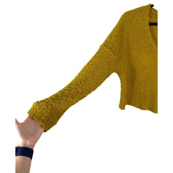 Free People Finders Keepers V Neck Moss Yellow Green Textured Crop Sweater Small - Image 7