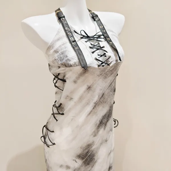 Others Follow Gray White Tie-dye Halter Maxi Dress - Image 3