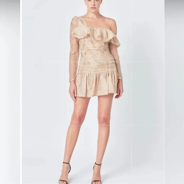 Endless Rose Sequins Mini Gold Nude Mini Dress(Size XS) - Image 3