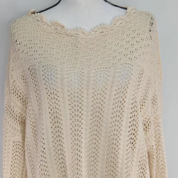 Paige Kuzuyu Ecru Crochet Sweater Women’s XL Cottage core Bohemian‎ - Image 4