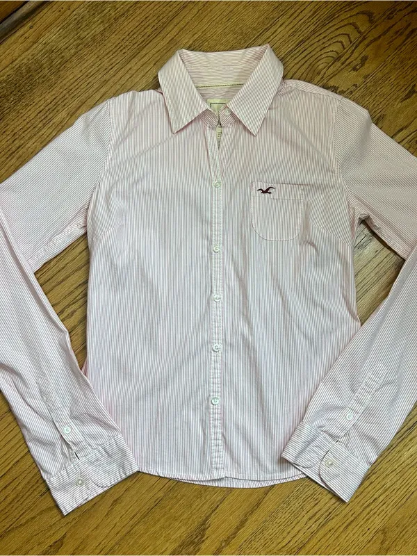 Y2K Hollister Striped Button Down Collared Shirt Preppy Size M - Image 5