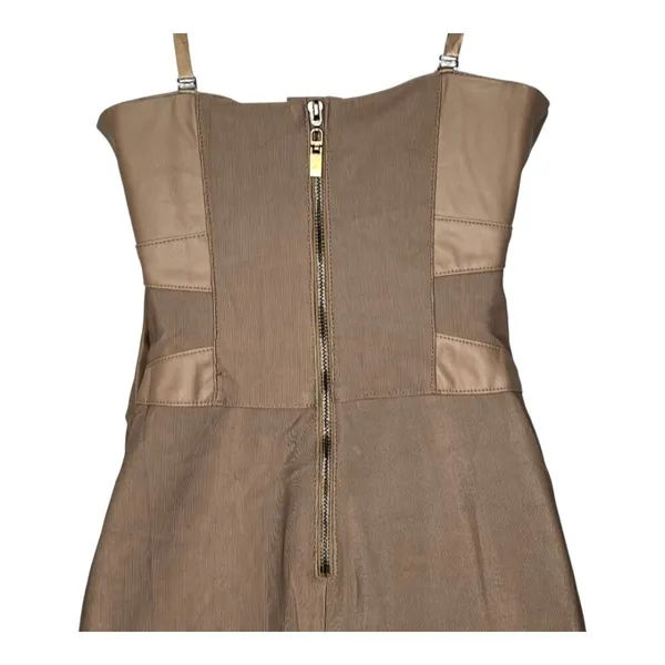 Lucy & Co Faux Leather Mini Dress Womens S Tan Rosette‎ 3D Floral Cocktail NWT - Image 9