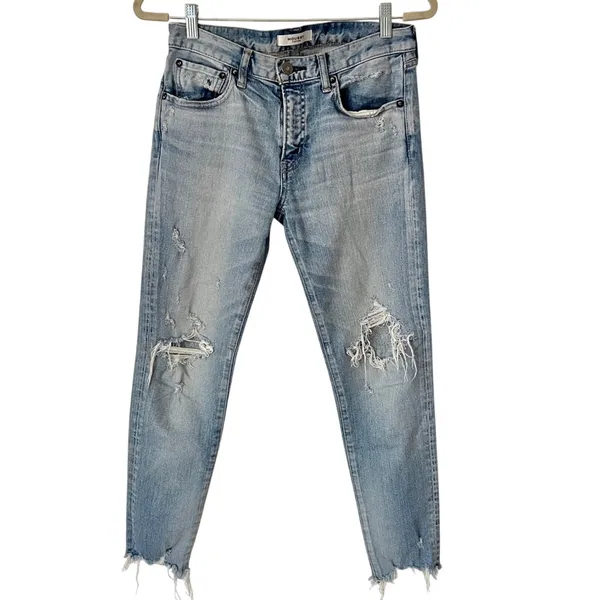 Moussy Altawoods Distressed Ripped Ankle Skinny Jeans 27 Light Blue Wash - Image 3