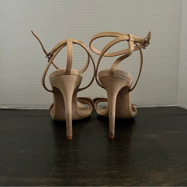 Womens Schutz Elora Leather Nude Stiletto Heel Ankle Strap Sandal 7.5 Light Wood - Image 4