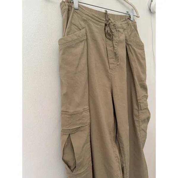 Athleta Khaki Linen Blend Pull On Cargo Pants Women’s Size Small - Image 4