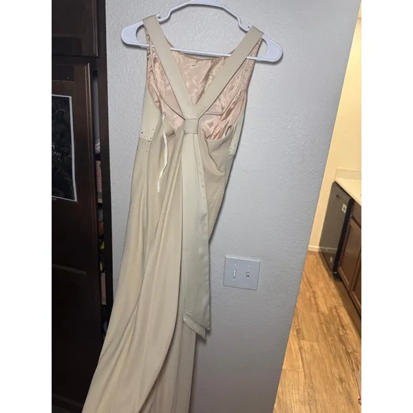 FLAWED‎ Ivory Rhinestone Empire Waist Maxi Gown Dress Size 7/8 Creamy Sleeveless - Image 11