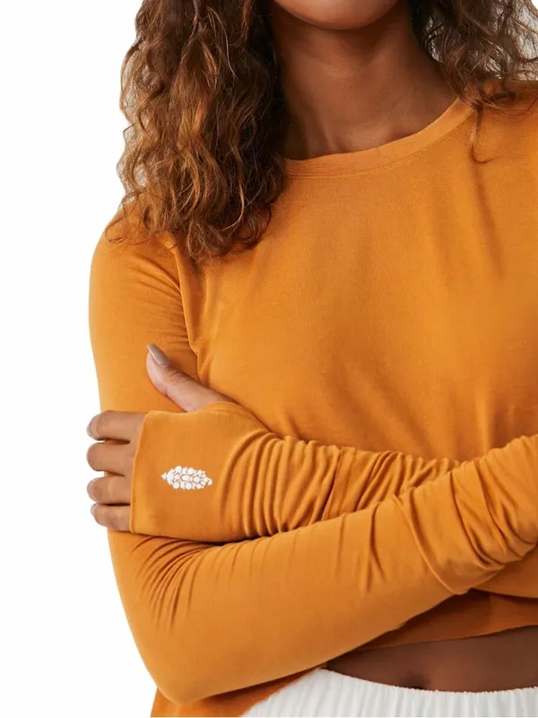 Free People Movement Medium Russet Orange Long Sleeve High Low Workout Top - Image 2