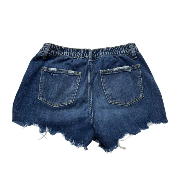 Aerie Denim Jean Shorts Size M Dark Wash Elastic Waist Distressed Hem - Image 2