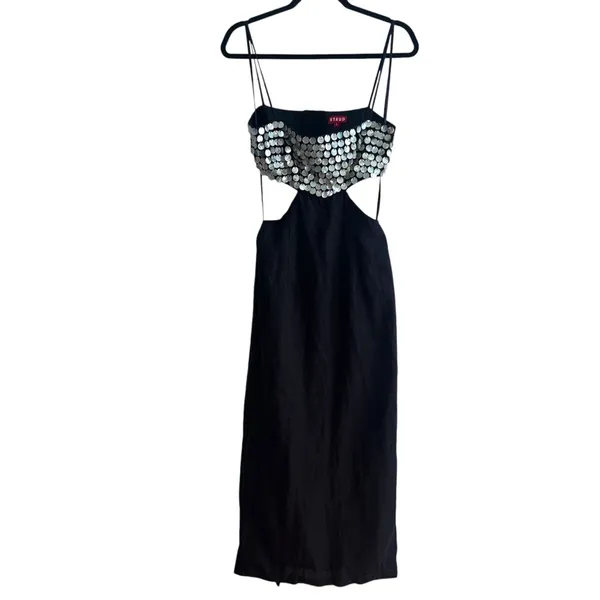 NEW NWT STAUD Jada Embellished Cutout Linen Maxi Dress In Black - Image 5