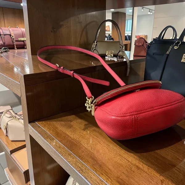 Michael Kors Crossbody Bag Womens Small Coral Pink Pebbled‎ Leather Gold Chain - Image 7