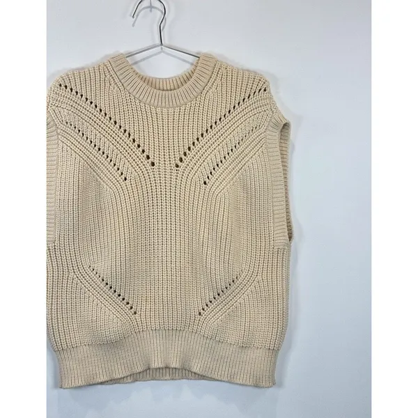Madewell Womens Sweater Beige Mariella Pointelle Tee Relaxed Fit Sleeveless XL - Image 7