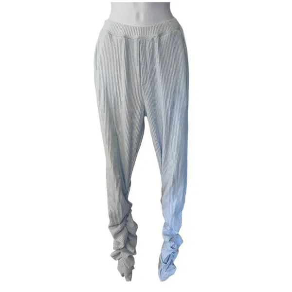 Staple & Hue Freya Pants Sky Blue Waffle Knit Ruched Leg Thermal Size Large - Image 2