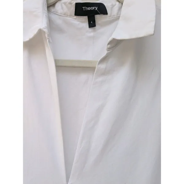 Theory Women's Shirt Dress Collared Flare $465 Sleeveless V-Neck White Size 4 - Image 6