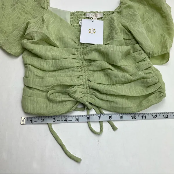 WAYF Secrets Kept Gathered Flutter Sleeve Top‎ XS Green Coquette NEW *TINY FLAW - Image 11