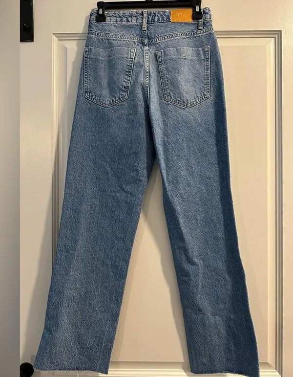 ZARA High Waist Straight Leg Pearl Studded Jeans - Image 5