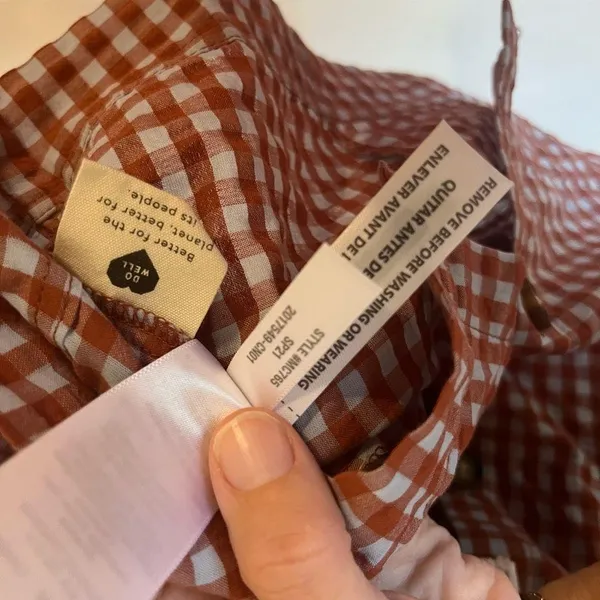Madewell Gingham Seersucker Puff-Sleeve Button-Front Top Size 4 - Image 13
