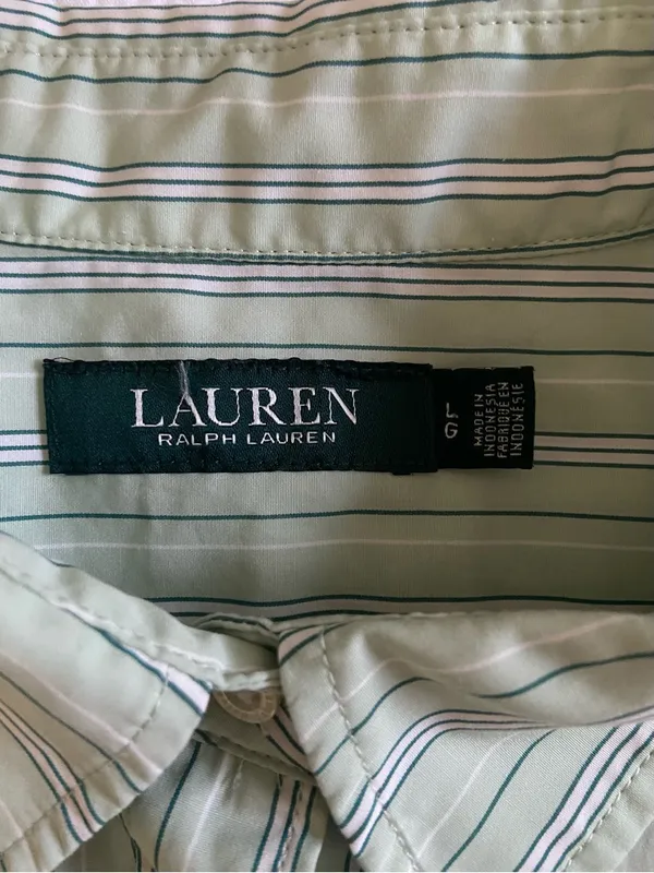 Ralph Lauren Light Green Striped Button Down Shirt Size Large - Image 3