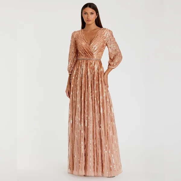 Mac Duggal 5509 SEQUINED WRAP OVER 3/4 SLEEVE GOWN - Image 3