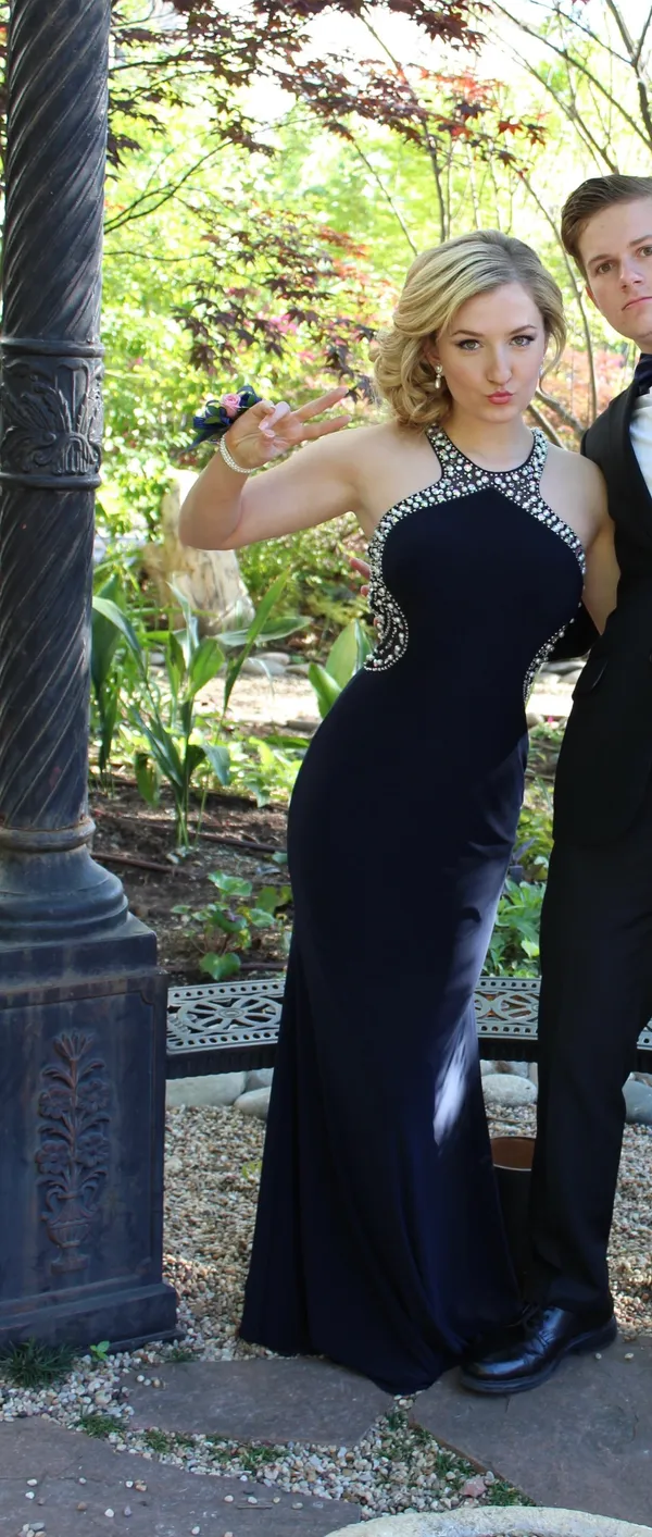 Navy Blue Beaded Gown - Image 2