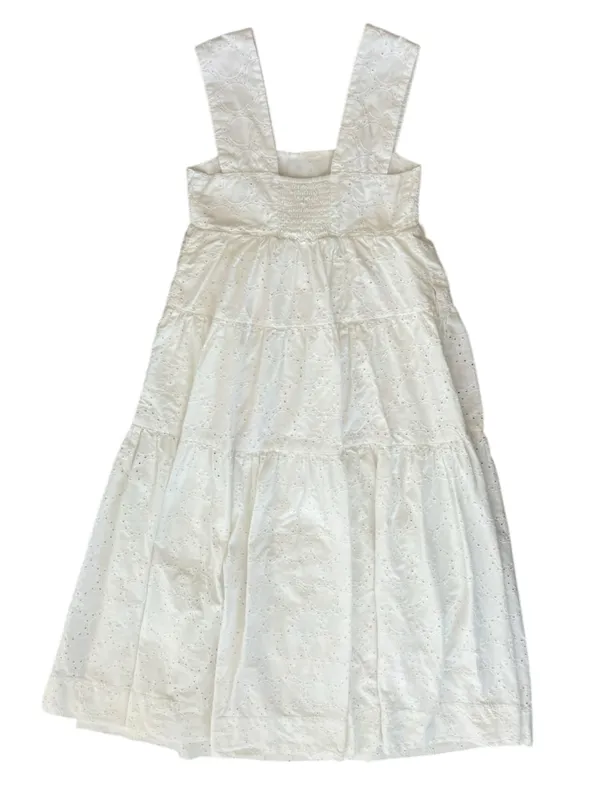 By Anthropologie Women’s Square Neck Eyelet White Lace Tiered Midi Dress Sz XXS - Image 6