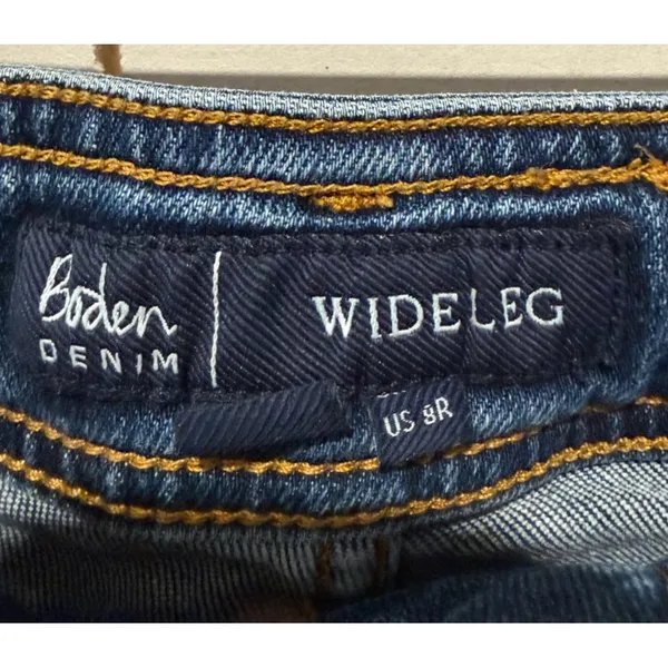 Boden High Waist Wide Leg Cropped Jeans Size 8R Blue Dark Wash Denim Frayed Hem - Image 4