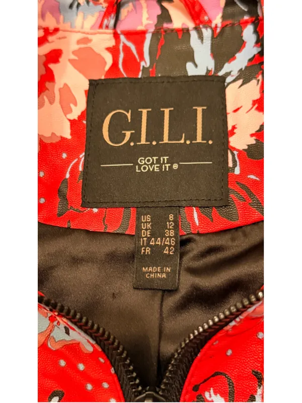 G.I.L.I. Got It Love It Floral Faux Leather Sleeve Zip Jacket Women’s Size 8 - Image 5