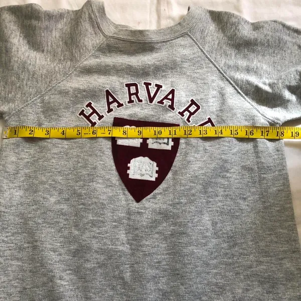 Vintage Grey Preppy Harvard crewneck sweatshirt with embroidered logo -Size M Great condition, measurements in pics - Image 5