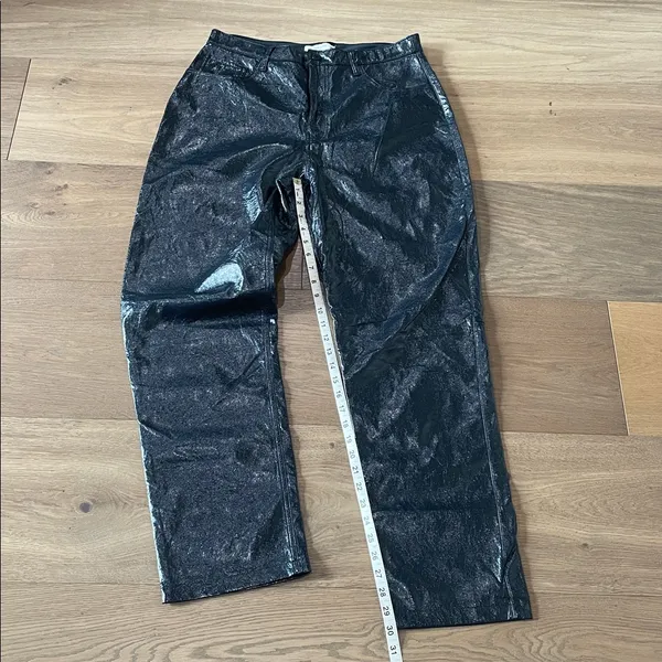 Abercrombie & Fitch 90s Straight Ultra High Rise Navy Vegan Leather Pants - Image 6