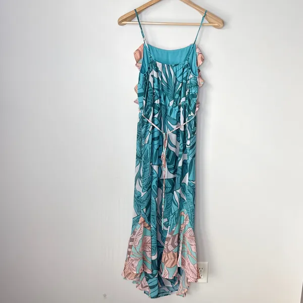 Farm Rio Anthropologie Ruffled Botanical Maxi Dress Tropical Teal‎ Pink Small - Image 6