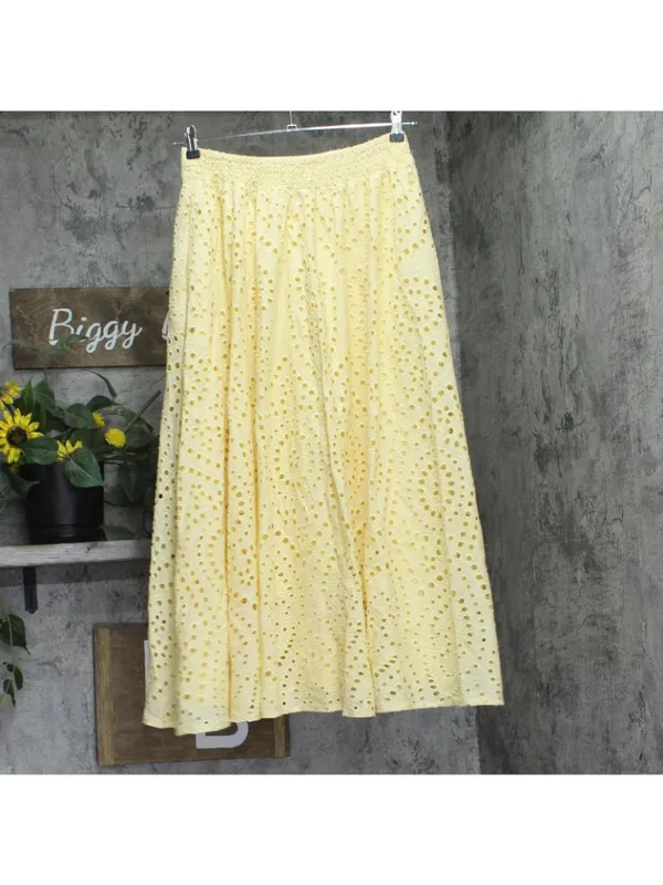 NWT Aqua Cotton Maxi A-Line Eyelet Skirt AQ9697 Butter Yellow M - Image 3