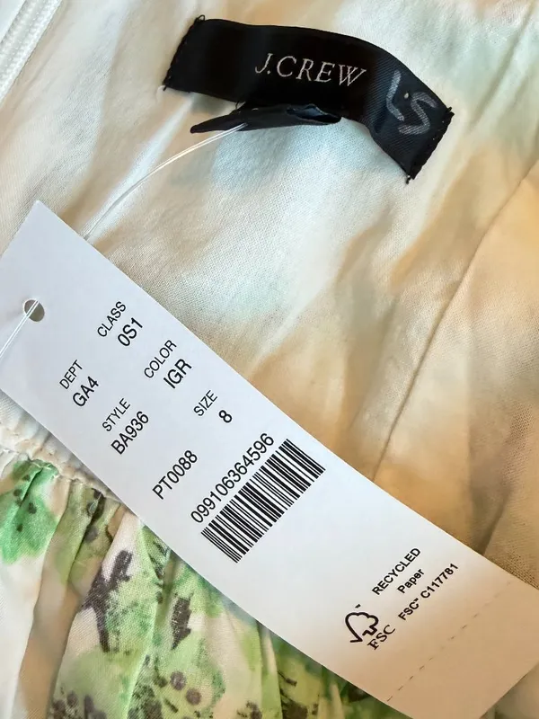 J. Crew Gathered Tank Midi Dress Lime Cherry Blossoms Smocked Cotton Size 8 NWT - Image 16