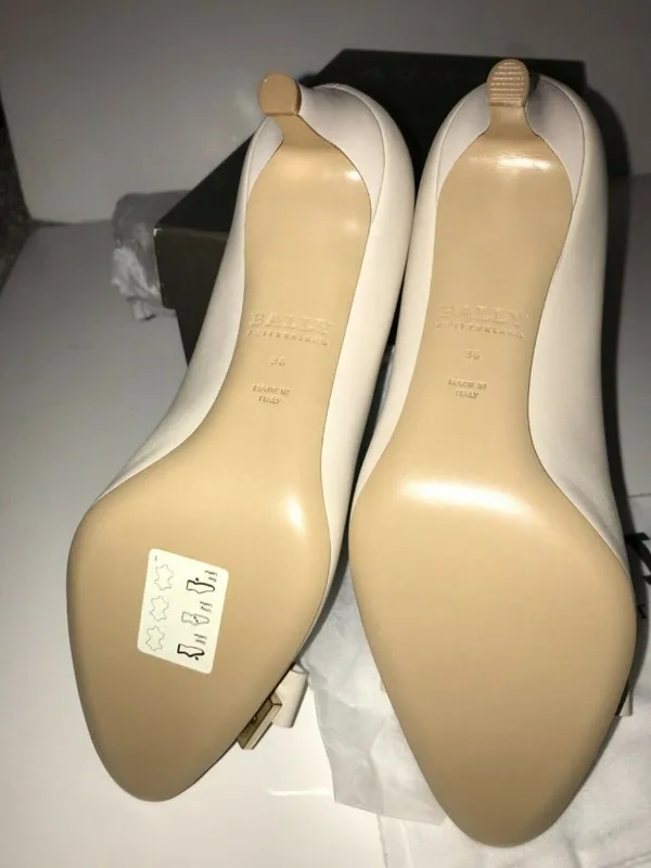 NWB BALLY Classic Beige Nude Leather Heels Pumps Shoes size5.5 36 Bow Italy made - Image 4