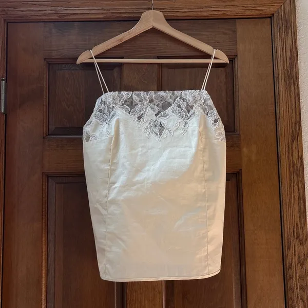 FAITHFULL Etienne Lace Trimmed Faille Camisole in Off White Size 4 - Image 2