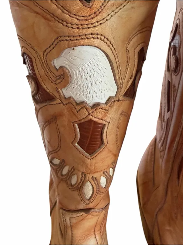 Miss Capezio Vintage Women's Eagle Inlay Leather Stacked Heel Boot Size 5 #26710 - Image 5