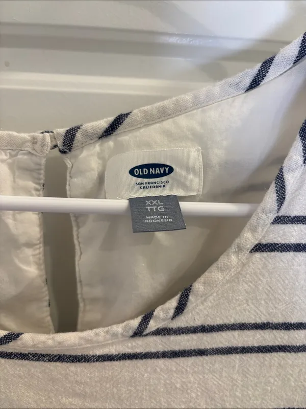 Old Navy XXL White Navy Striped Babydoll Mini Dress Coastal - Image 2