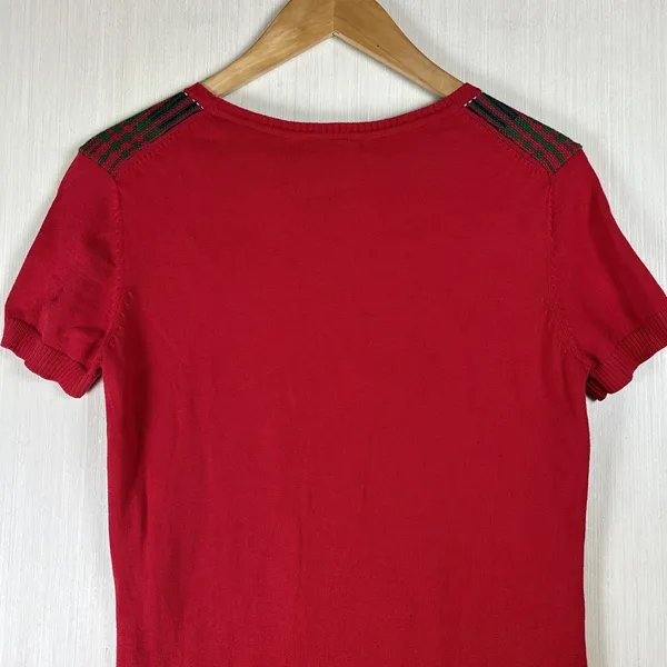 Tommy Hilfiger Red Plaid Short Sleeve Cotton Knit Sweater Dress Womens Small S‎ - Image 10
