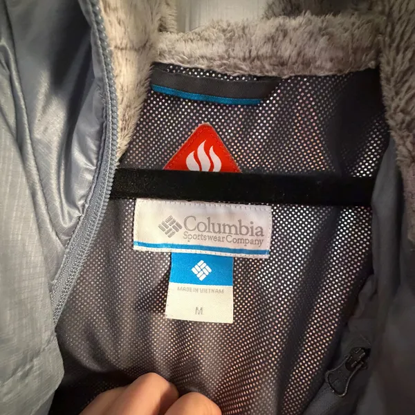 Columbia‎ Puffer Jacket Blue Gray Medium Quilted Omni-Heat Hiking Outdoor - Image 3