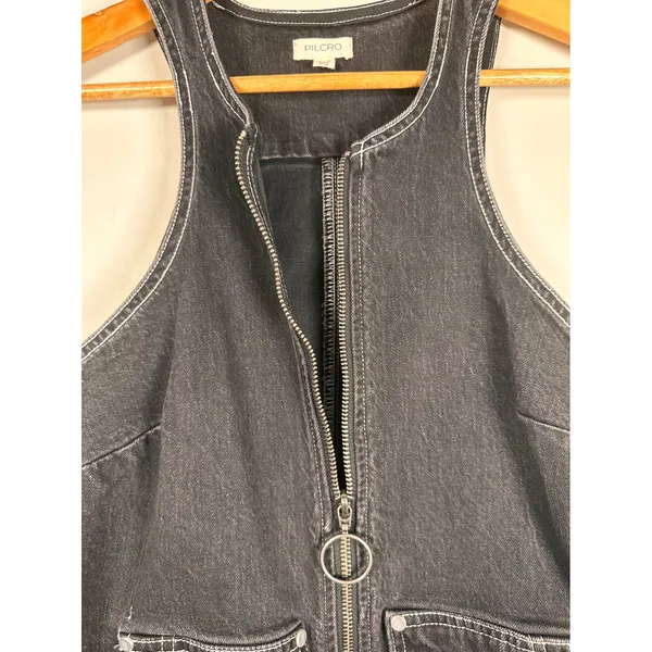 Pilcro Denim Mini Dress Womens 2 Black Zip Front Contrast Stitch‎ Racerback - Image 4