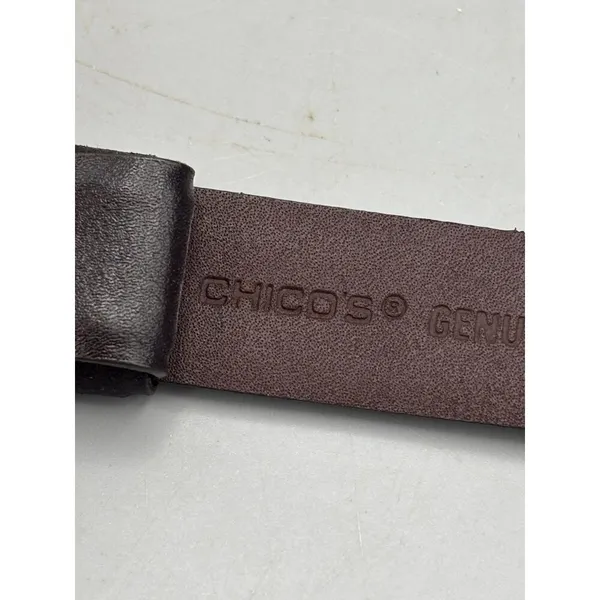Chicos Black Leather Belt With Silver & Gold Decorative Buckle S/M - Image 8