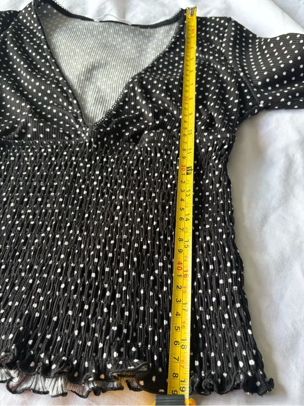 Good Days Project Black White Polka Dot Smocked Mesh Top S - Image 7