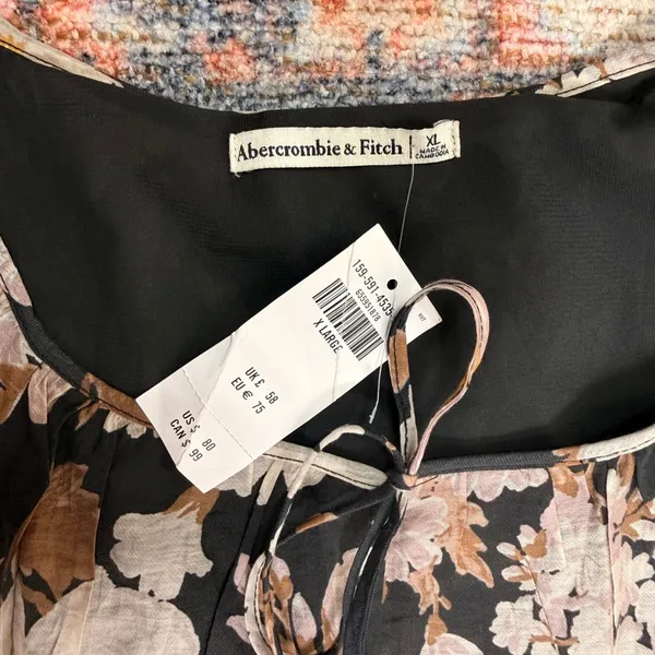 Abercrombie & Fitch Floral Floaty Trapeze Mini Dress Black Boho Tiered‎ XL NWT - Image 11
