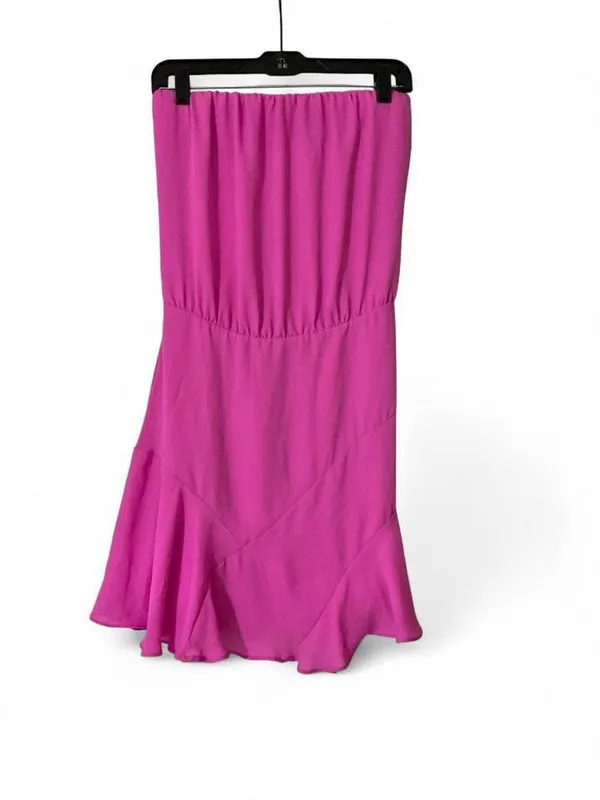 krisa Hot Pink Strapless Mini Dress Size Small Fuchsia Asymmetrical Ruffle - Image 3