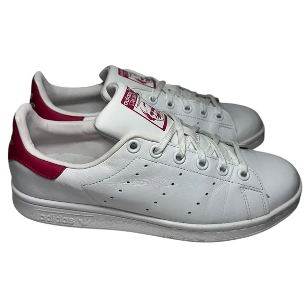 Adidas Women’s Size 6 White Bold Pink Leather Stan Smith Shoes Sneakers - Image 7