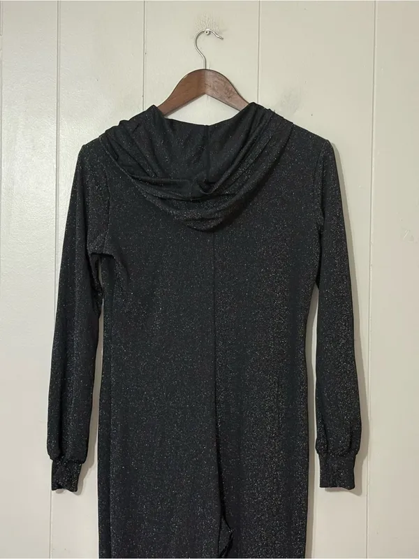 Savage X Fenty Sleep & Shine Hooded Jumpsuit Black Glitter Sz S Zip Front Lounge - Image 12