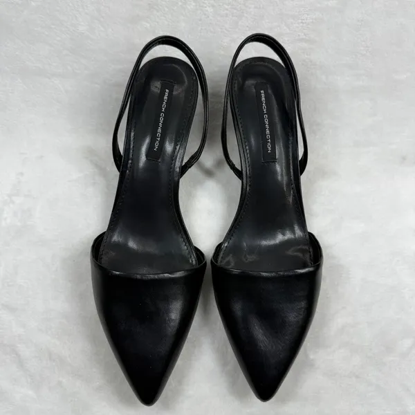 French Connection Womens Black Pointed Toe Slingback Kitten Heels Pumps Size 8.5 - Image 3